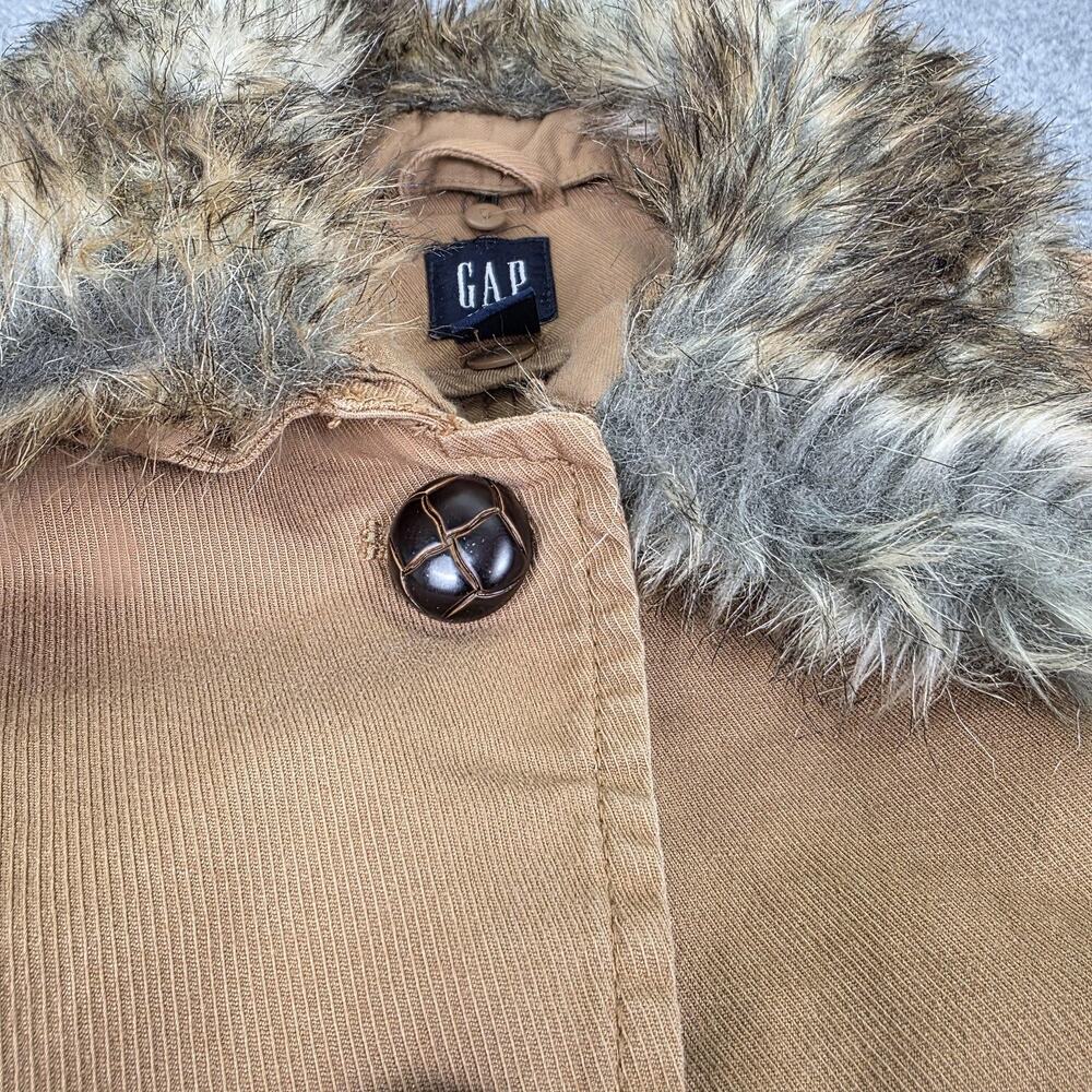 GAP Jacket Womens Medium Beige Faux Fur Collar Detachable Lining Twill Barn Coat - Picture 8 of 16